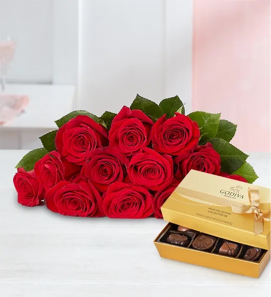 Two Dozen Red Roses and Chocolates